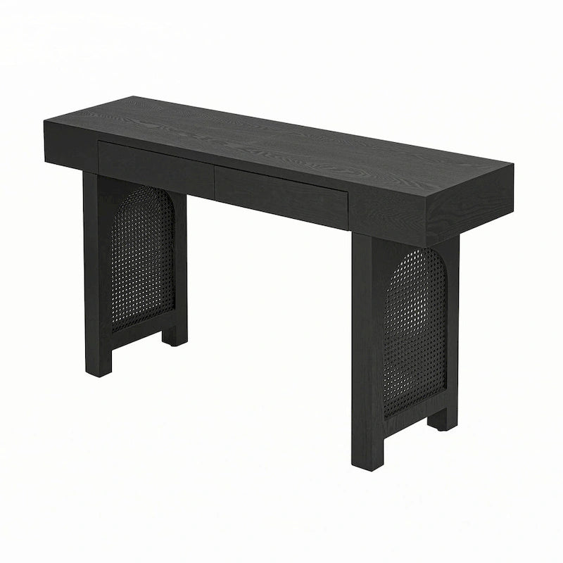 Console étroite avec accent en rotin (noir antique)
