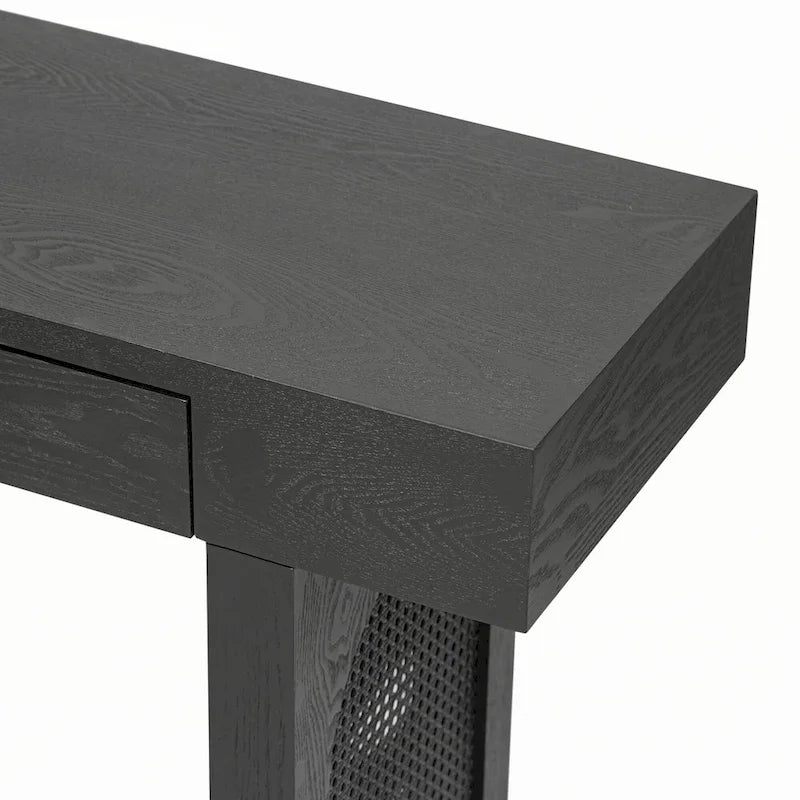 Console étroite avec accent en rotin (noir antique)