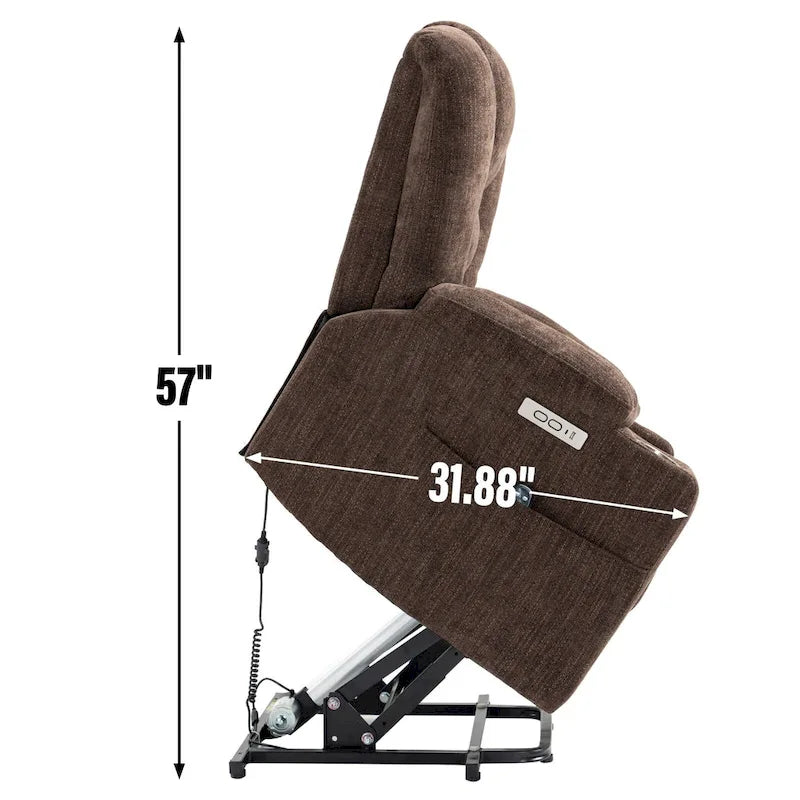 Fauteuil inclinable releveur électrique avec massage, chauffage, ports USB et 2 porte-gobelets