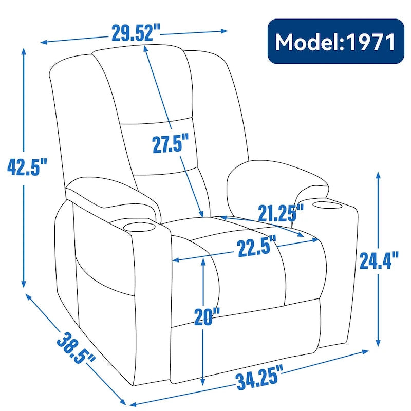Fauteuil inclinable releveur électrique avec massage, chauffage, ports USB et 2 porte-gobelets