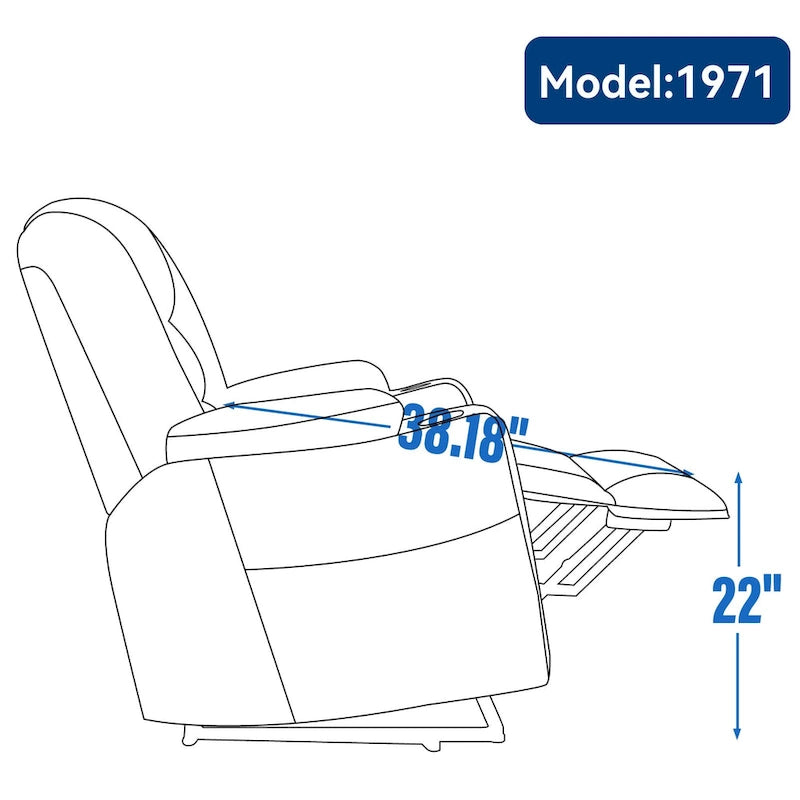 Fauteuil inclinable releveur électrique avec massage, chauffage, ports USB et 2 porte-gobelets