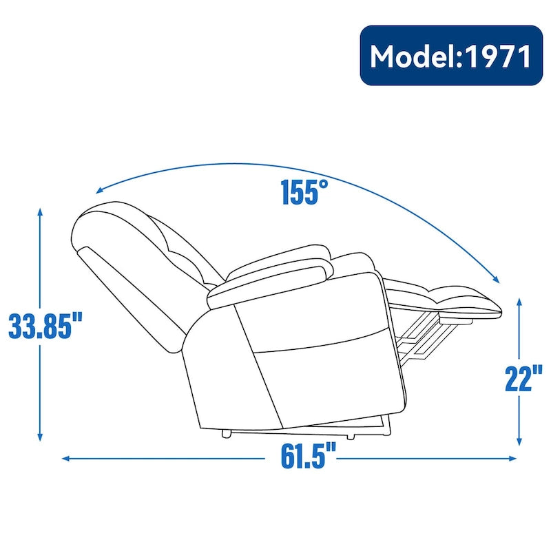 Fauteuil inclinable releveur électrique avec massage, chauffage, ports USB et 2 porte-gobelets