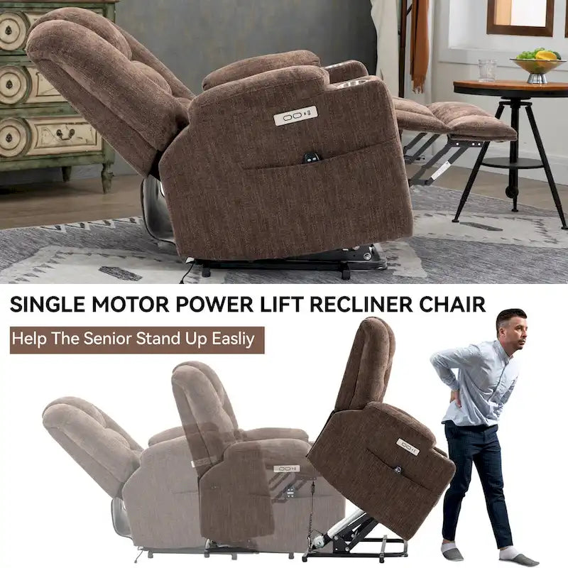 Fauteuil inclinable releveur électrique avec massage, chauffage, ports USB et 2 porte-gobelets