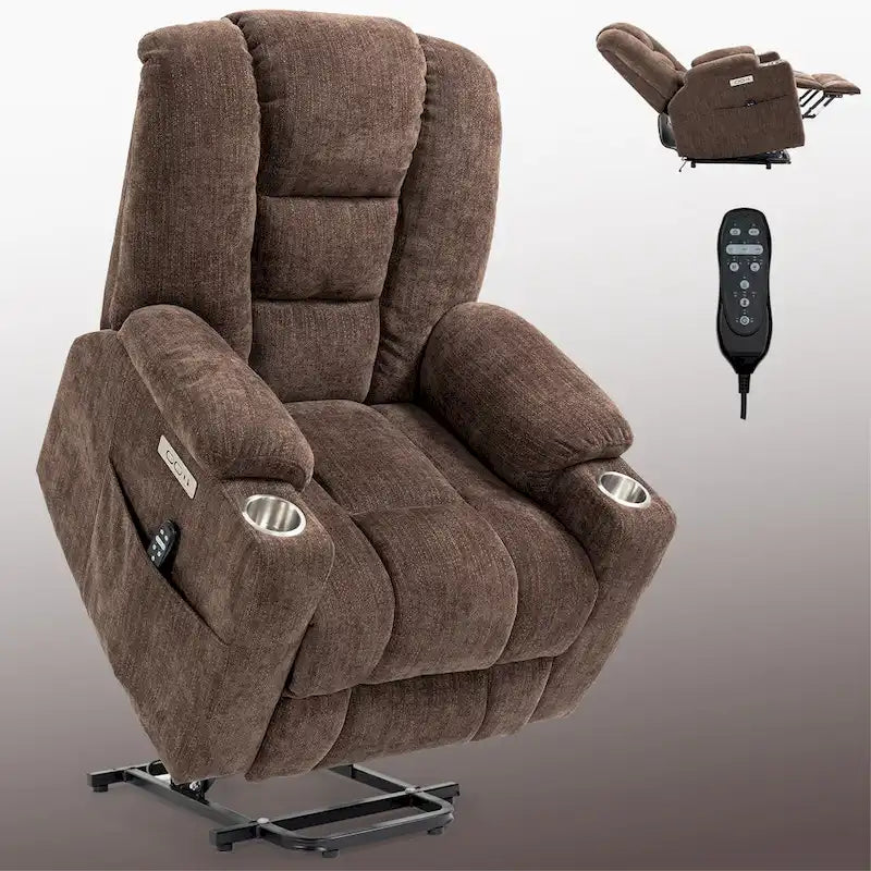 Fauteuil inclinable releveur électrique avec massage, chauffage, ports USB et 2 porte-gobelets