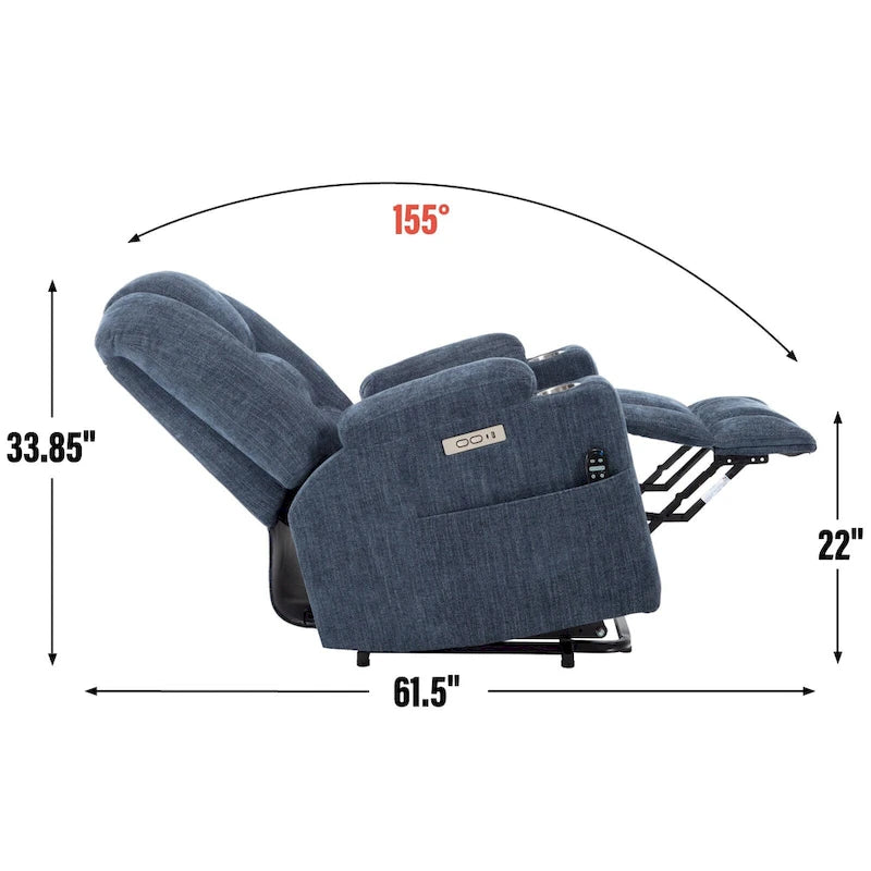 Fauteuil inclinable releveur électrique avec massage, chauffage, ports USB et 2 porte-gobelets