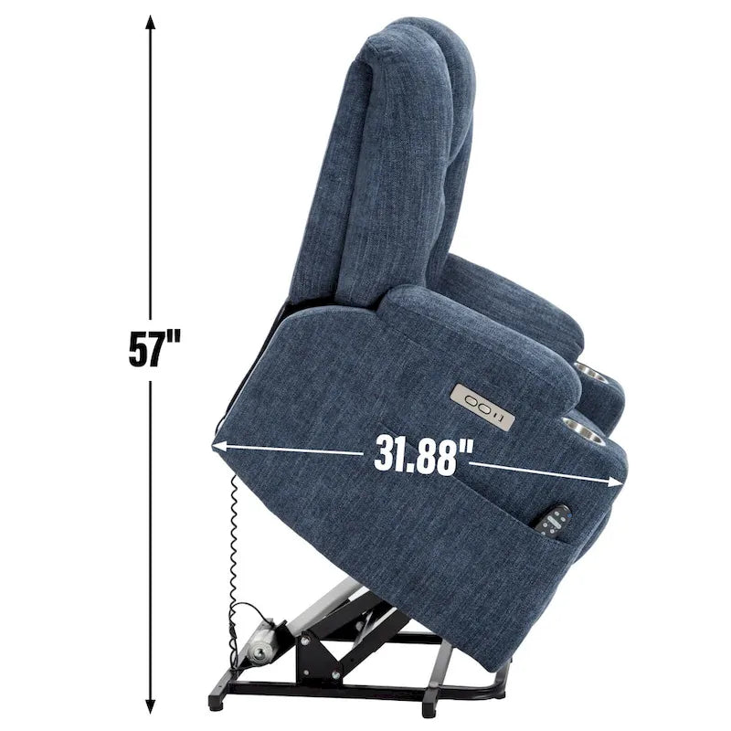 Fauteuil inclinable releveur électrique avec massage, chauffage, ports USB et 2 porte-gobelets