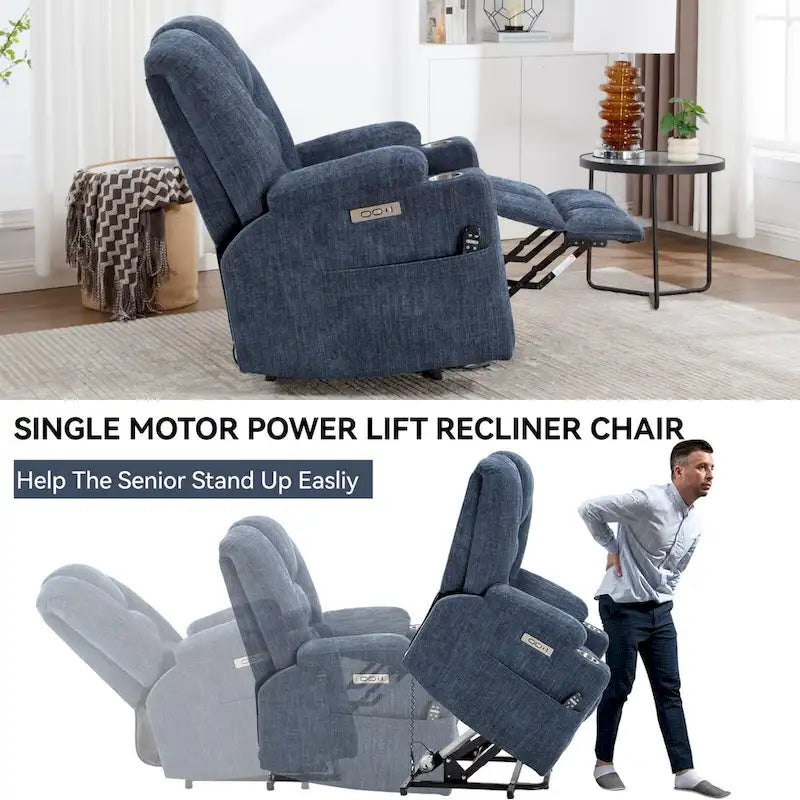 Fauteuil inclinable releveur électrique avec massage, chauffage, ports USB et 2 porte-gobelets