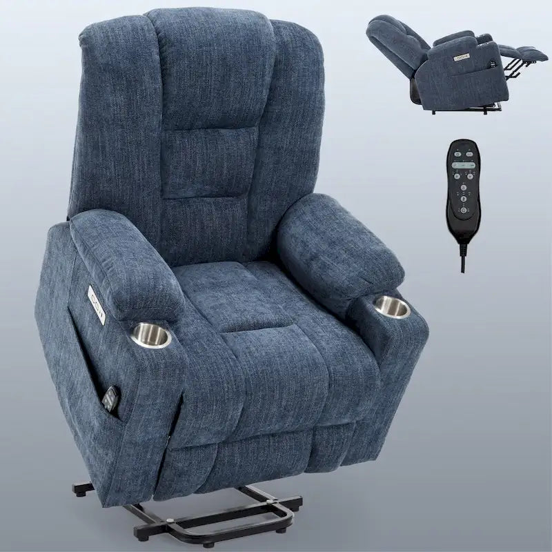 Fauteuil inclinable releveur électrique avec massage, chauffage, ports USB et 2 porte-gobelets