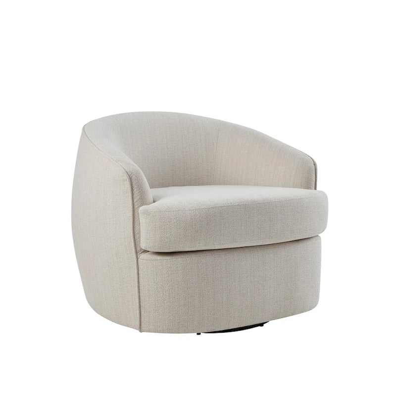 Fauteuil baril pivotant 360° en tissu performance avec coussins en mousse haute densité