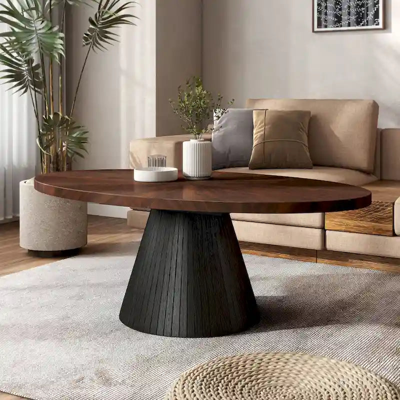 Table basse ovale moderne marron et noire