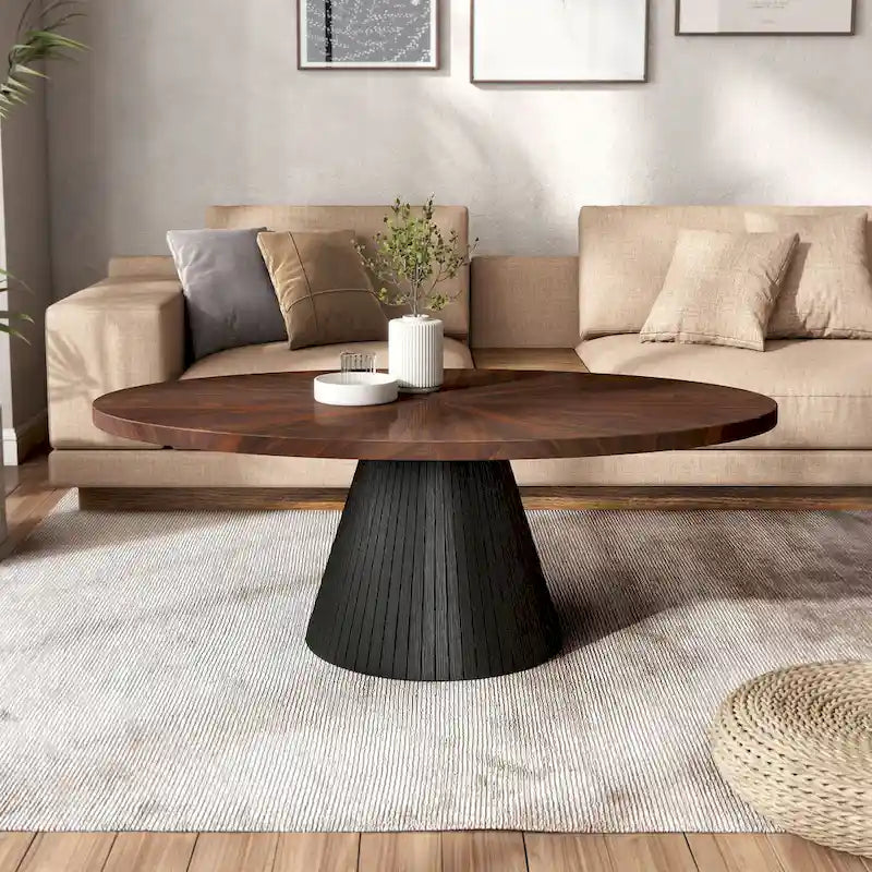 Table basse ovale moderne marron et noire