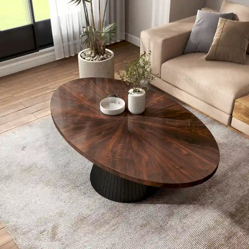 Table basse ovale moderne marron et noire