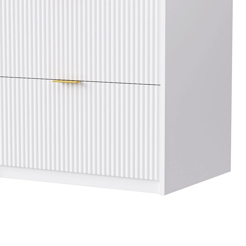 Meuble TV mural blanc de 112,5 po avec 13 étagères, 8 tiroirs et 2 armoires pour téléviseurs jusqu'à 70 po