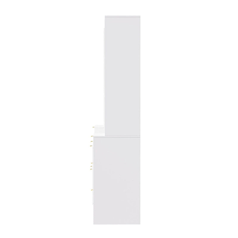 Meuble TV mural blanc de 112,5 po avec 13 étagères, 8 tiroirs et 2 armoires pour téléviseurs jusqu'à 70 po
