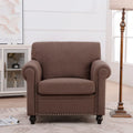 Fauteuil d'appoint à accoudoirs arrondis marron de 95 cm avec détails cloutés argentés
