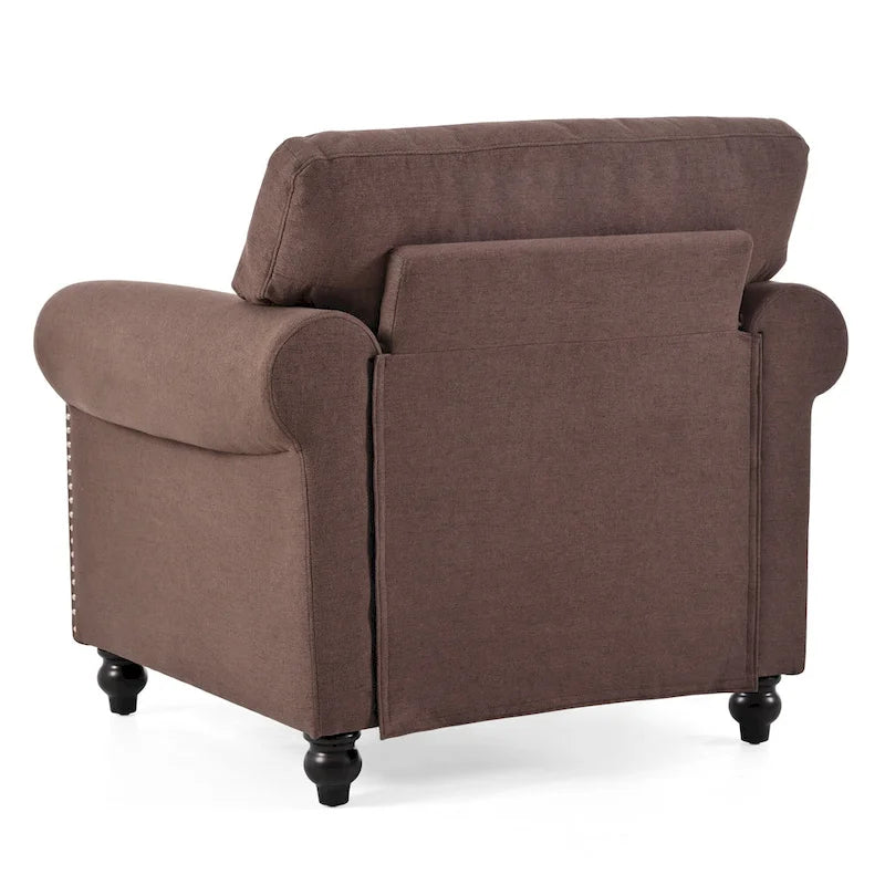 Fauteuil d'appoint à accoudoirs arrondis marron de 95 cm avec détails cloutés argentés