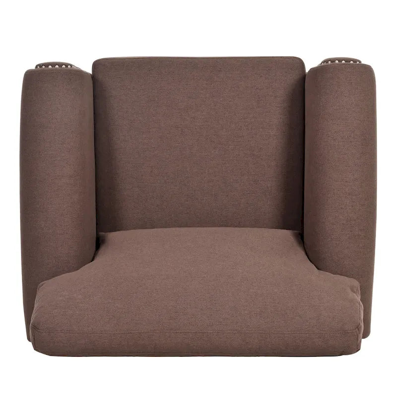 Fauteuil d'appoint à accoudoirs arrondis marron de 95 cm avec détails cloutés argentés