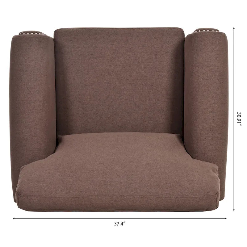 Fauteuil d'appoint à accoudoirs arrondis marron de 95 cm avec détails cloutés argentés