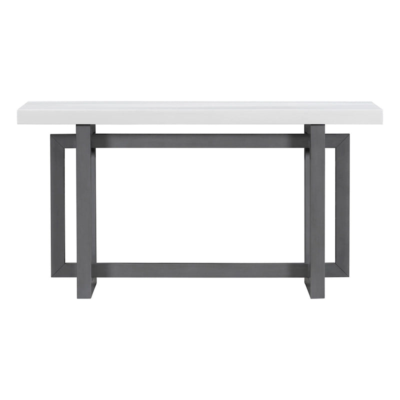 59.1 Table console moderne en bois massif avec piétement au design unique pour entrée ou salon