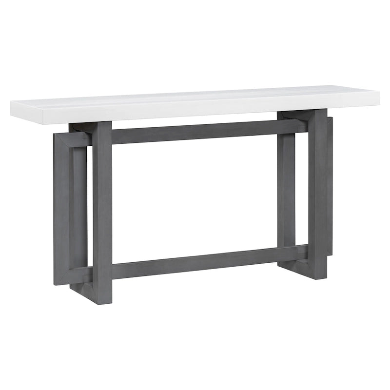 59.1 Table console moderne en bois massif avec piétement au design unique pour entrée ou salon