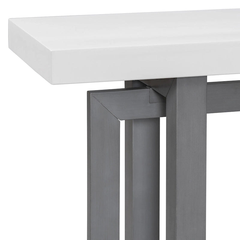 59.1 Table console moderne en bois massif avec piétement au design unique pour entrée ou salon