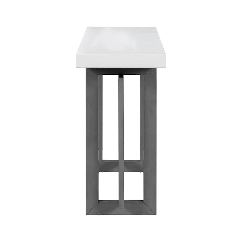 59.1 Table console moderne en bois massif avec piétement au design unique pour entrée ou salon