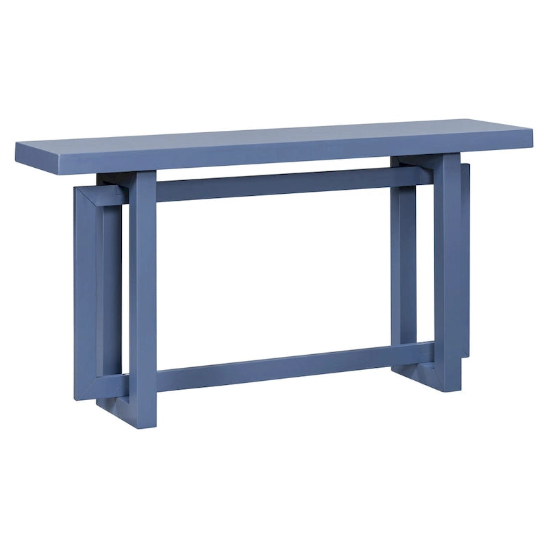 59.1 Table console moderne en bois massif avec piétement au design unique pour entrée ou salon