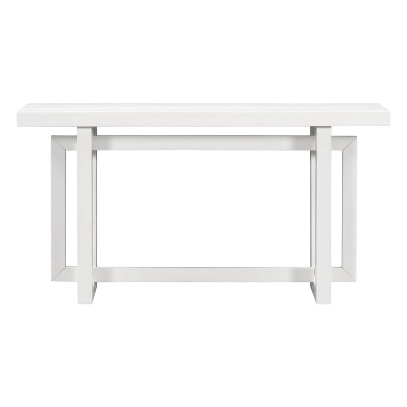 59.1 Table console moderne en bois massif avec piétement au design unique pour entrée ou salon