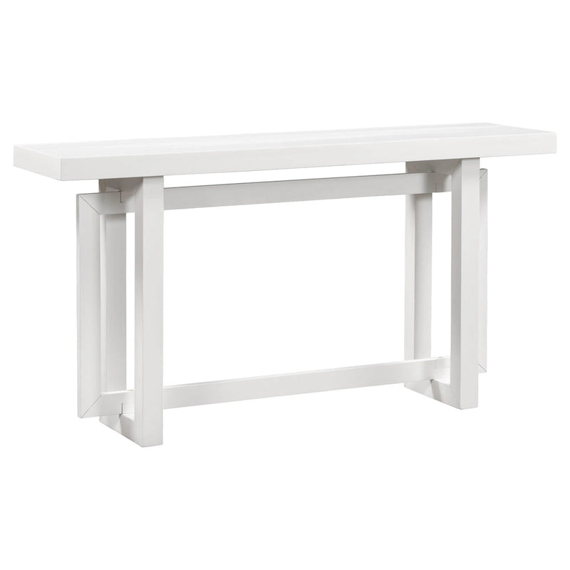 59.1 Table console moderne en bois massif avec piétement au design unique pour entrée ou salon