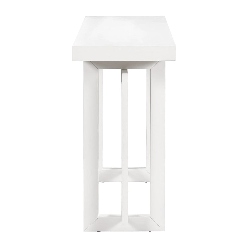 59.1 Table console moderne en bois massif avec piétement au design unique pour entrée ou salon