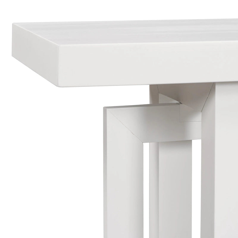 59.1 Table console moderne en bois massif avec piétement au design unique pour entrée ou salon