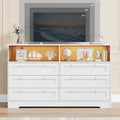 Commode large de 55", commode en bois à 6 tiroirs avec lumière LED, commode en bois avec grand espace de rangement