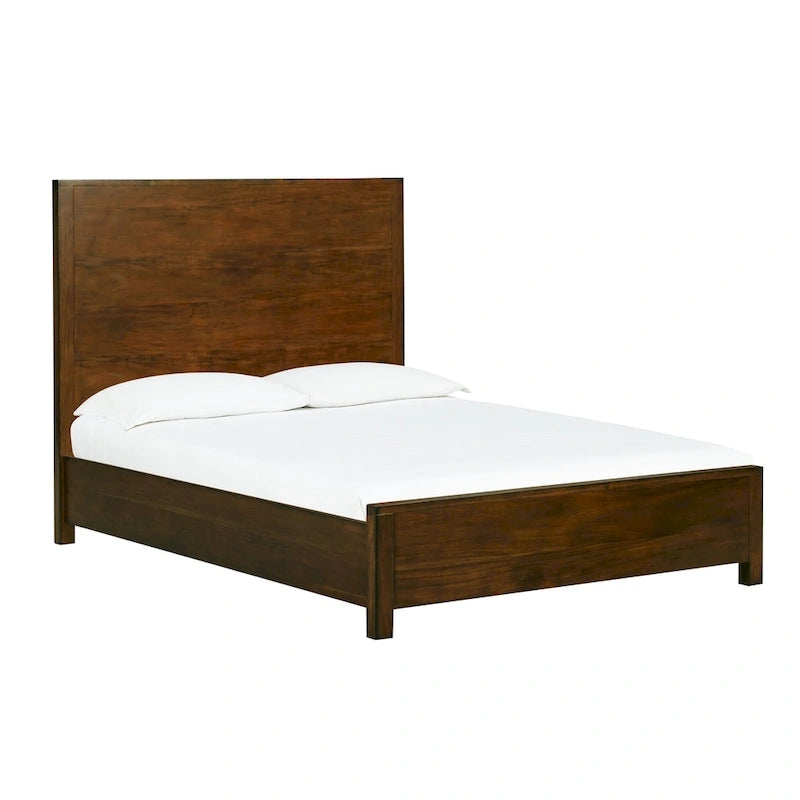Lit en bois d'acacia au design linéaire, 4 finitions, Lit simple/double/grand lit/très grand lit