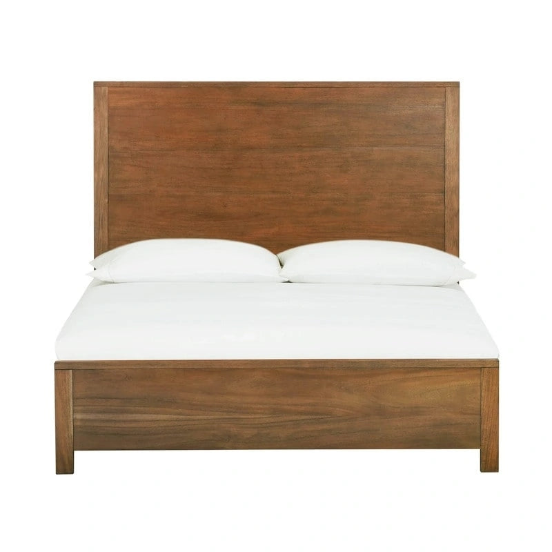 Lit en bois d'acacia au design linéaire, 4 finitions, Lit simple/double/grand lit/très grand lit