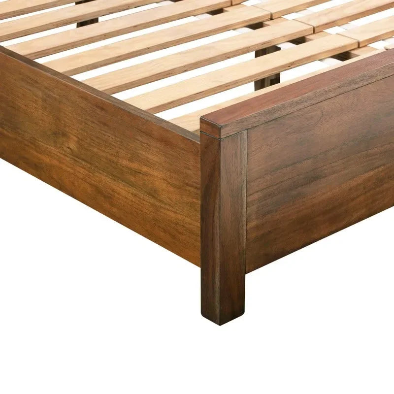 Lit en bois d'acacia au design linéaire, 4 finitions, Lit simple/double/grand lit/très grand lit