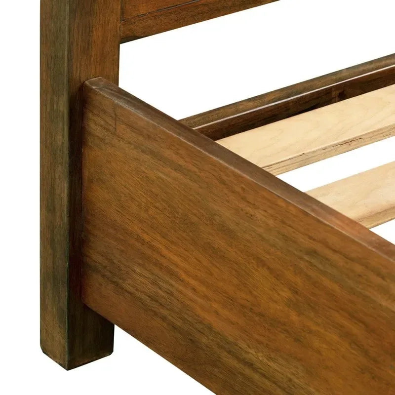 Lit en bois d'acacia au design linéaire, 4 finitions, Lit simple/double/grand lit/très grand lit