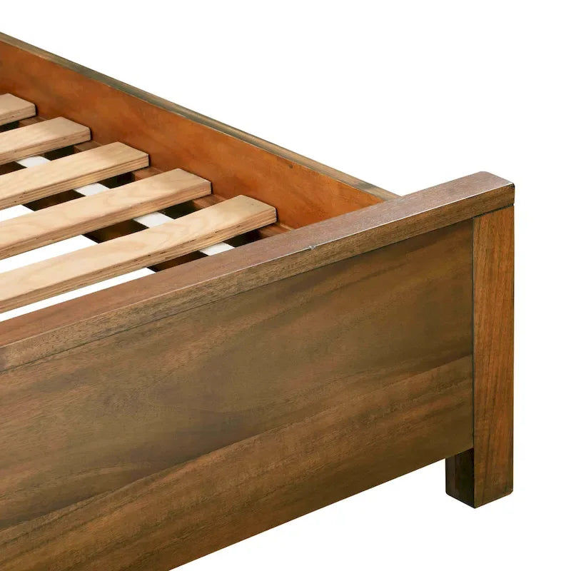 Lit en bois d'acacia au design linéaire, 4 finitions, Lit simple/double/grand lit/très grand lit