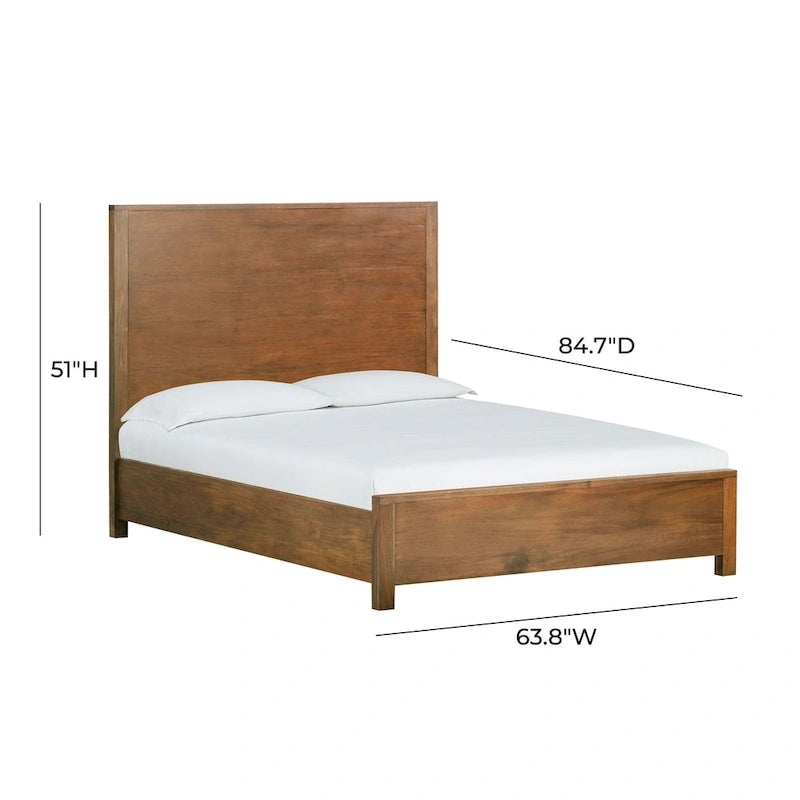 Lit en bois d'acacia au design linéaire, 4 finitions, Lit simple/double/grand lit/très grand lit