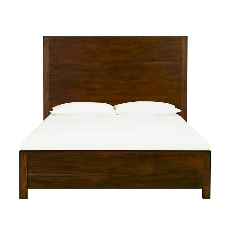 Lit en bois d'acacia au design linéaire, 4 finitions, Lit simple/double/grand lit/très grand lit