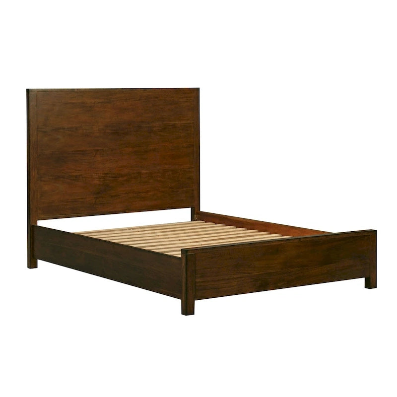 Lit en bois d'acacia au design linéaire, 4 finitions, Lit simple/double/grand lit/très grand lit