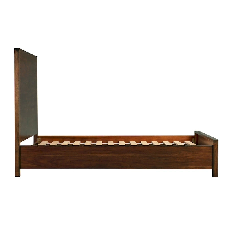 Lit en bois d'acacia au design linéaire, 4 finitions, Lit simple/double/grand lit/très grand lit