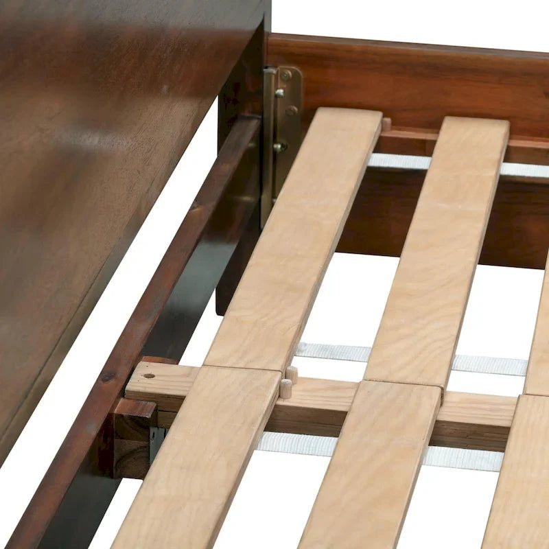 Lit en bois d'acacia au design linéaire, 4 finitions, Lit simple/double/grand lit/très grand lit