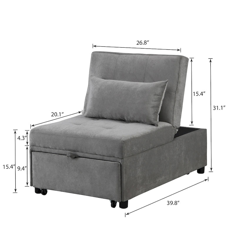 Fauteuil convertible 4-en-1 réglable en futon simple - 39,9 x 26,8