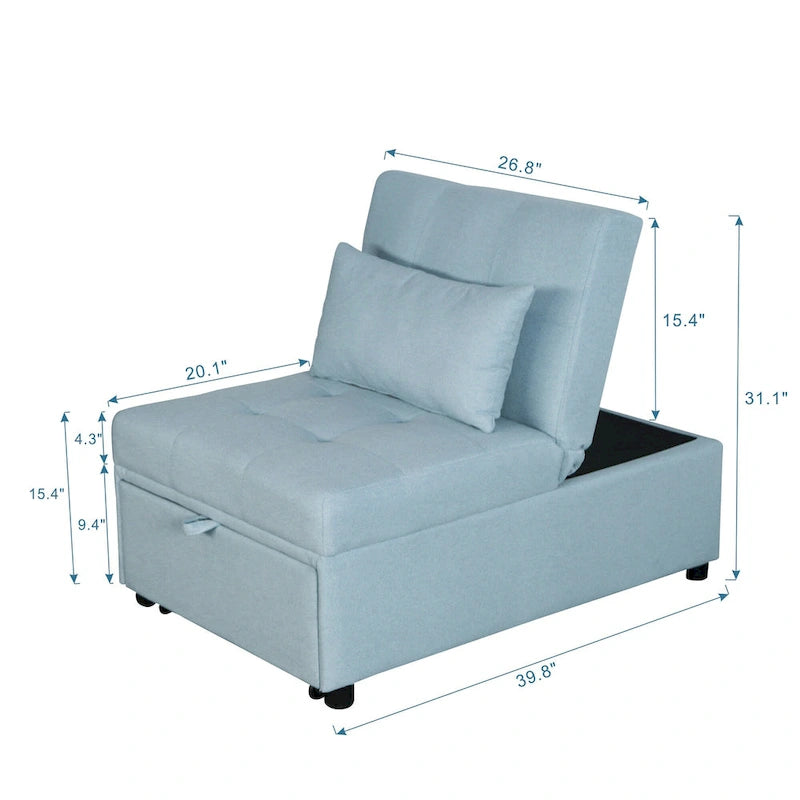 Fauteuil convertible 4-en-1 réglable en futon simple - 39,9 x 26,8