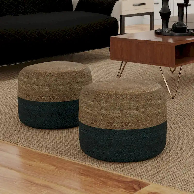 Pouf rond tressé en jute, 45 cm de diamètre