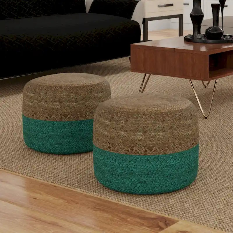 Pouf rond tressé en jute, 45 cm de diamètre