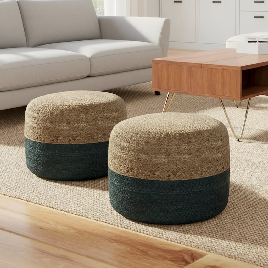 Pouf rond tressé en jute, 45 cm de diamètre