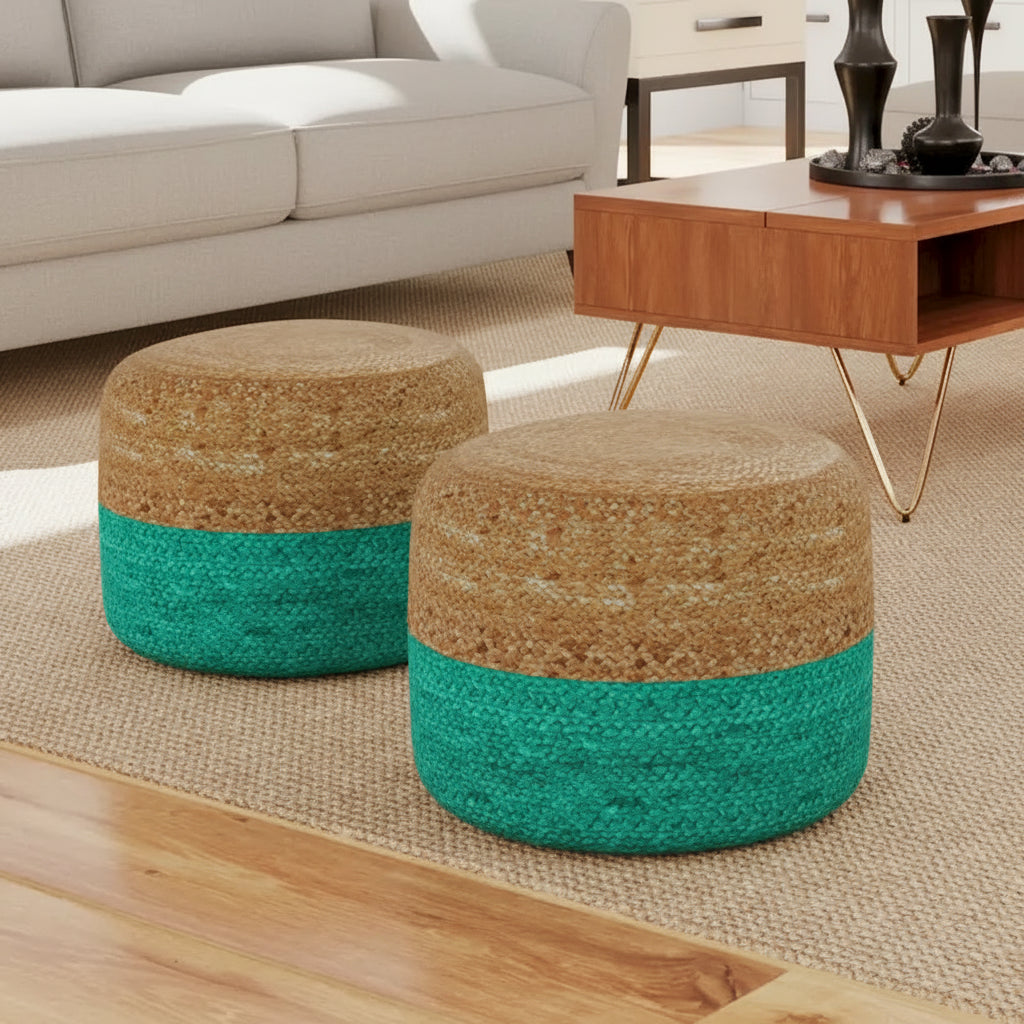 Pouf rond tressé en jute, 45 cm de diamètre
