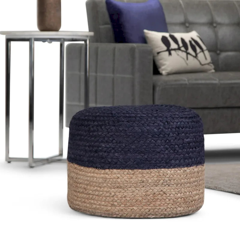 Pouf rond tressé en jute, 45 cm de diamètre