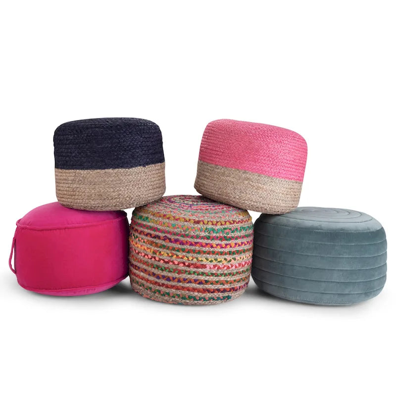 Pouf rond tressé en jute, 45 cm de diamètre